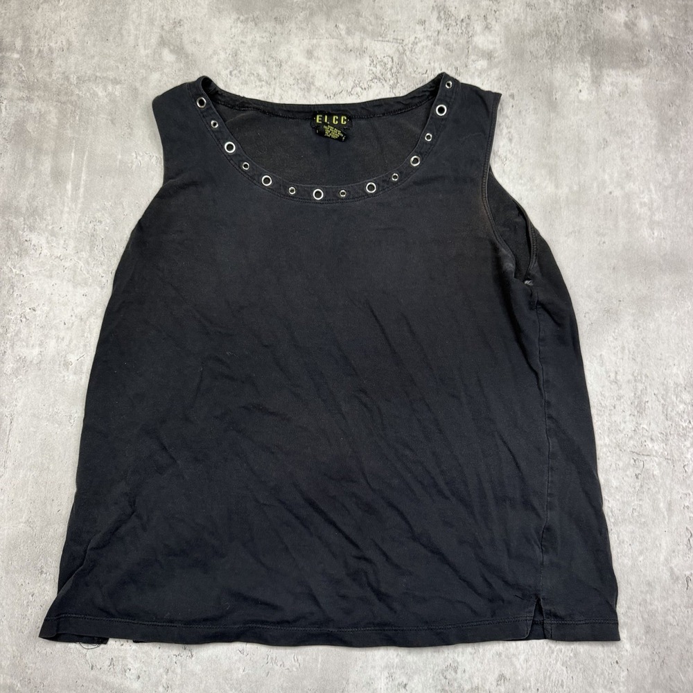 ELCC Womens Medium Black Sleeveless Grommet Neck Knit Tank Top Shirt RN 78902